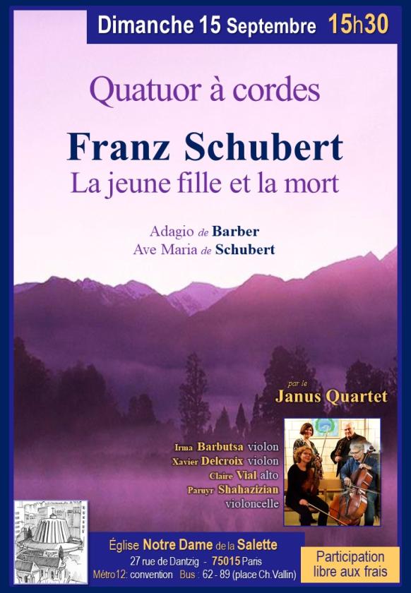 Sortir a PARIS 15(Paris). QUATUOR À CORDES : SCHUBERT : LA JEUNE FILLE.