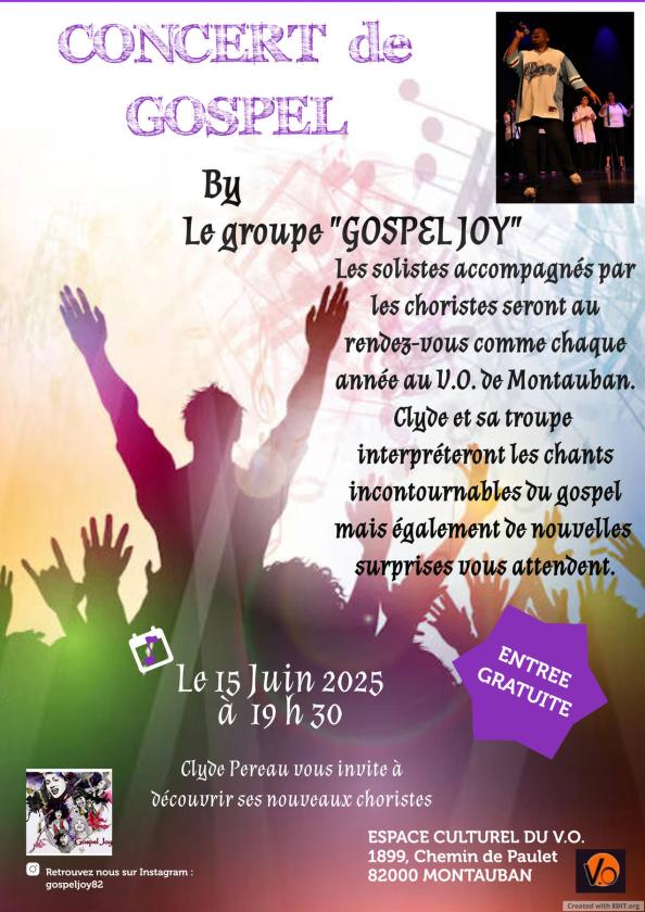 sortie à MONTAUBAN, Tarn et Garonne. CONCERT DE GOSPEL BY LE GROUPE GOSPEL JOY Sortir à MONTAUBAN(Tarn et Garonne). MONTAUBAN.