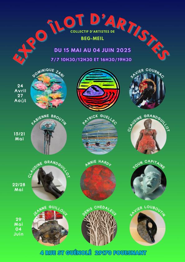 sortie à FOUESNANT, Finistère. 3 NOUVEAUX EXPOSANTS À ÎLOT D’ARTISTES DE BEG-MEIL Sortir à FOUESNANT(Finistère). FOUESNANT.
