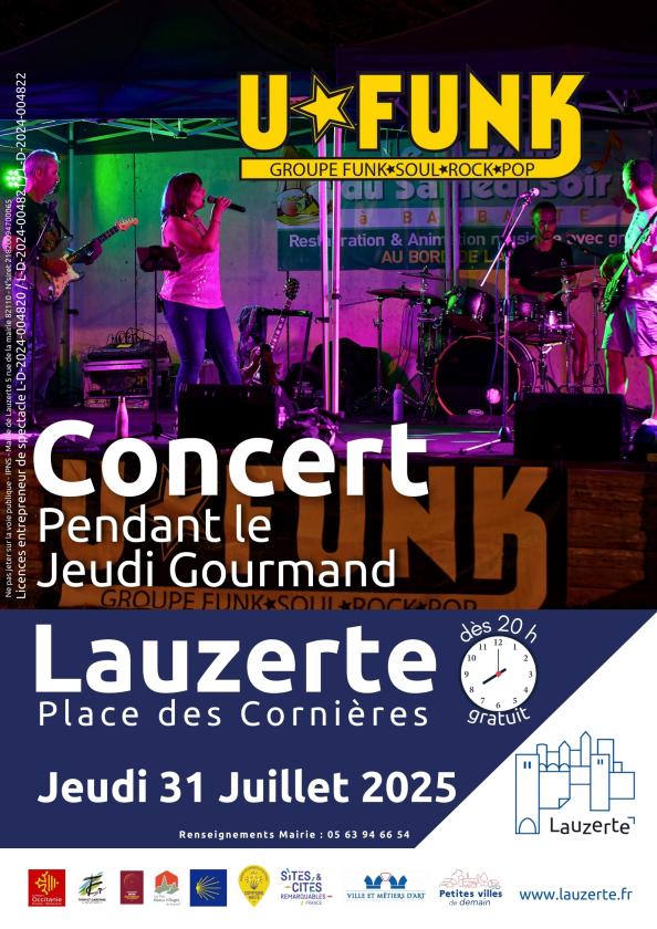 sortie à LAUZERTE, Tarn et Garonne. CONCERT U-FUNK Sortir à LAUZERTE(Tarn et Garonne). LAUZERTE.