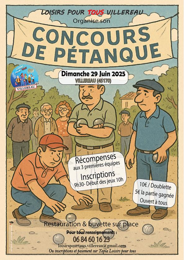 sortie à VILLEREAU, Loiret. CONCOURS DE PÉTANQUE AMATEUR Sortir à VILLEREAU(Loiret). VILLEREAU.