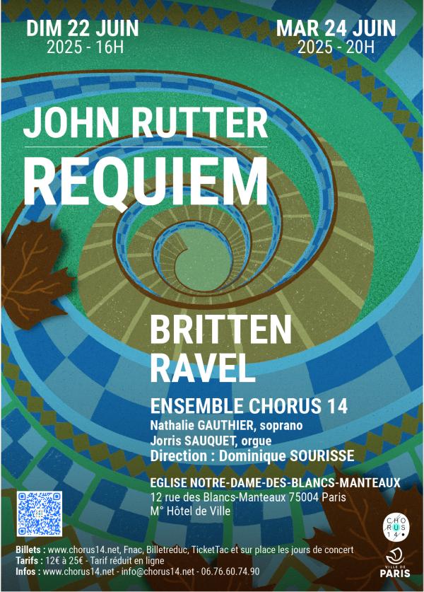 sortie à PARIS, Paris. CONCERTS RUTTER DIM 22 À 16H & MAR 24 JUIN À 20H Sortir à PARIS(Paris). PARIS.