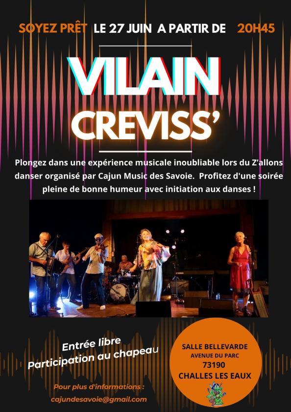 sortie à CHALLES LES EAUX, Savoie. CONCERT AVEC VILAIN CREVISS' Sortir à CHALLES LES EAUX(Savoie). CHALLES LES EAUX.