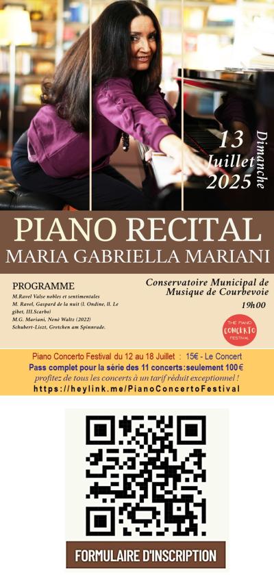 sortie à COURBEVOIE, Hauts de Seine. PIANO RÉCITAL - MARIA GABRIELLA MARIANI (FESTIVAL Sortir à COURBEVOIE(Hauts de Seine). COURBEVOIE.