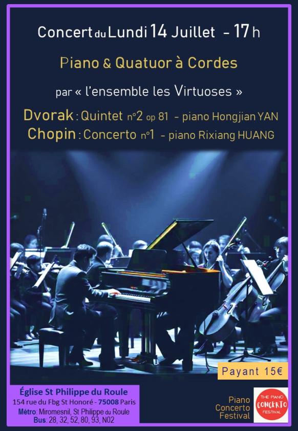 sortie à PARIS 08, Paris. CONCERT DU 14 JUILLET : PIANO & QUATUOR À CORDES Sortir à PARIS 08(Paris). PARIS 08.