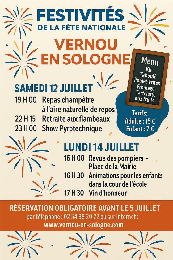 sortie à VERNOU EN SOLOGNE, Loir et Cher. FESTIVITÉS DU 12 JUILLET À VERNOU-EN-SOLOGNE Sortir à VERNOU EN SOLOGNE(Loir et Cher). VERNOU EN SOLOGNE.