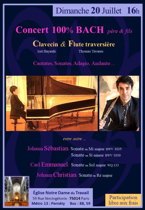 sortie à PARIS 14, Paris. CLAVECIN & FLUTE TRAVERSIÈRE : CONCERT 100% BACH Sortir à PARIS 14(Paris). PARIS 14.
