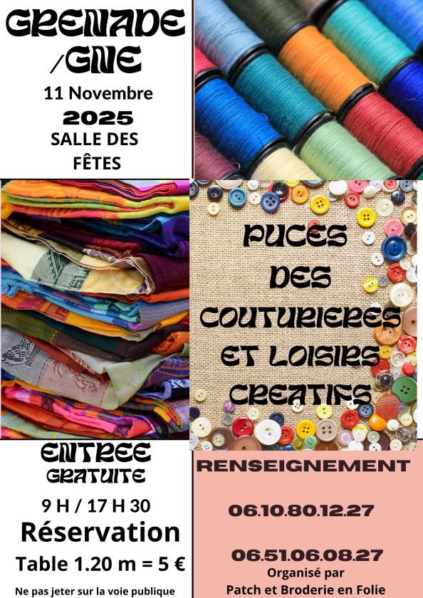 sortie à GRENADE, Haute Garonne. PUCES DES COUTURIERES ET LOISIRS CREATIFS Sortir à GRENADE(Haute Garonne). GRENADE.