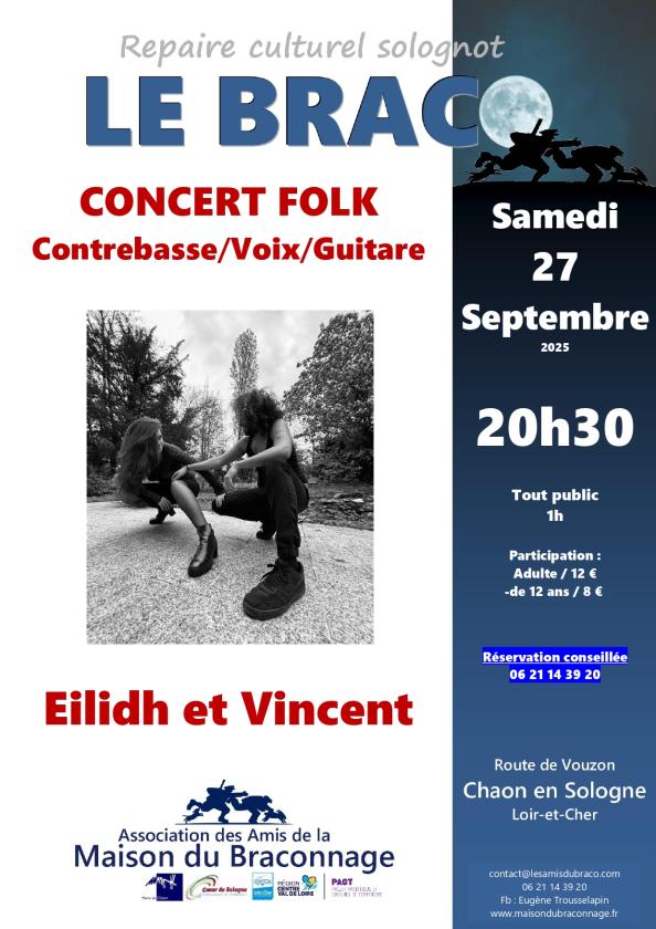 sortie à CHAON, Loir et Cher. CONCERT FOLK INSOLITE AVEC EILIDH ET VINCENT Sortir à CHAON(Loir et Cher). CHAON.