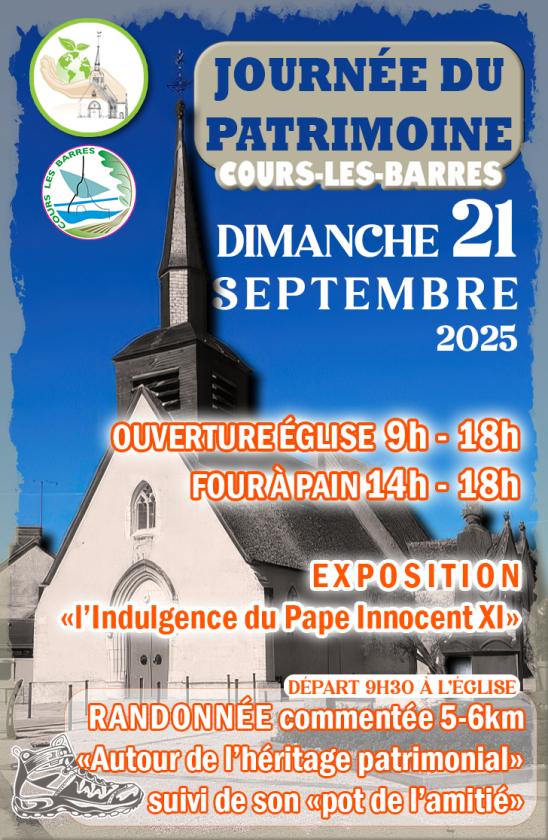 sortie à COURS LES BARRES, Cher. JOURNÉE DU PATRIMOINE Sortir à COURS LES BARRES(Cher). COURS LES BARRES.