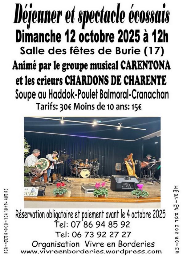 sortie à BURIE, Charente Maritime. DÉJEUNER ET SPECTACLE ÉCOSSAIS Sortir à BURIE(Charente Maritime). BURIE.