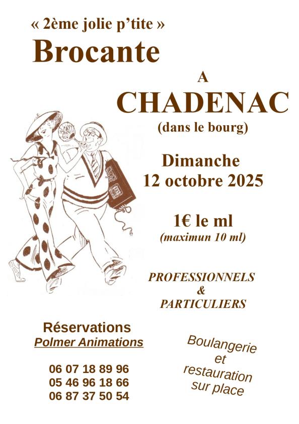 sortie à CHADENAC, Charente Maritime. BROCANTE DE CHADENAC DANS LE BOURG Sortir à CHADENAC(Charente Maritime). CHADENAC.