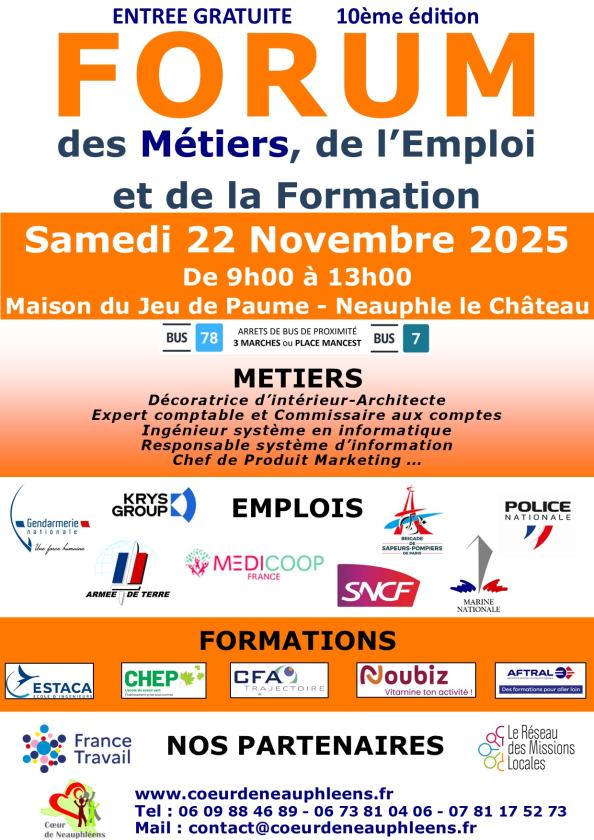 sortie à NEAUPHLE LE CHATEAU, Yvelines. FORUM DES MÉTIERS, DE L'EMPLOI ET DE LA FORMATION Sortir à NEAUPHLE LE CHATEAU(Yvelines). NEAUPHLE LE CHATEAU.