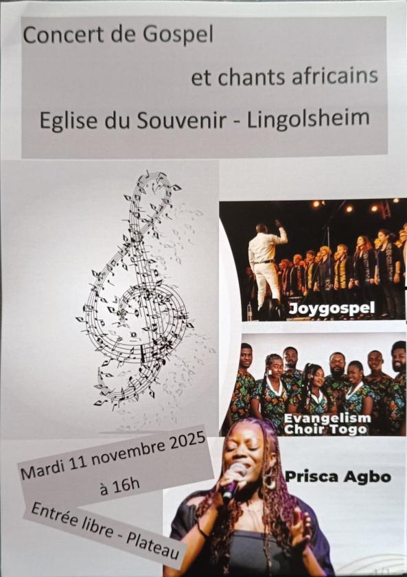 sortie à LINGOLSHEIM, Bas Rhin. CONCERT GOSPEL ET CHANTS AFRICAINS Sortir à LINGOLSHEIM(Bas Rhin). LINGOLSHEIM.