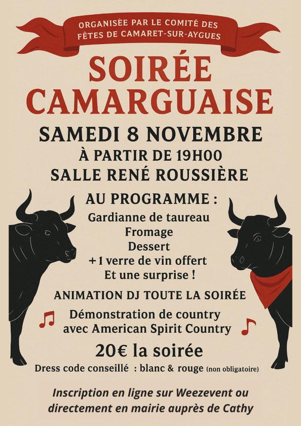 sortie à CAMARET SUR AIGUES, Vaucluse. SOIRÉE CAMARGUAISE Sortir à CAMARET SUR AIGUES(Vaucluse). CAMARET SUR AIGUES.