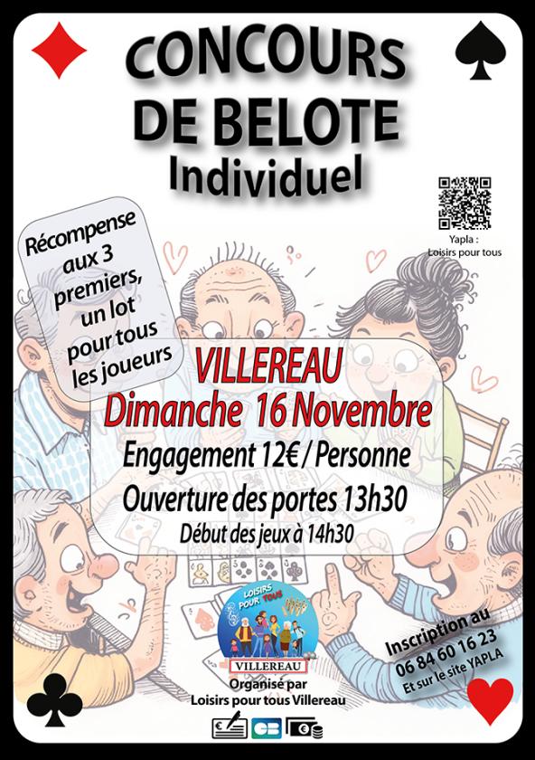 sortie à VILLEREAU, Loiret. CONCOURS DE BELOTE INDIVIDUEL Sortir à VILLEREAU(Loiret). VILLEREAU.