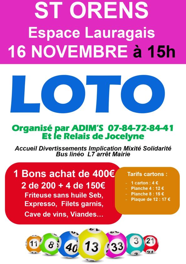 sortie à ST ORENS DE GAMEVILLE, Haute Garonne. LOTO Sortir à ST ORENS DE GAMEVILLE(Haute Garonne). ST ORENS DE GAMEVILLE.