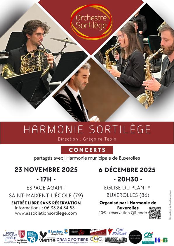 sortie à ST MAIXENT L ECOLE, Deux Sèvres. CONCERT DE L'HARMONIE SORTILÈGE - AUTOMNE 2025 Sortir à ST MAIXENT L ECOLE(Deux Sèvres). ST MAIXENT L ECOLE.