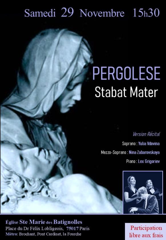 sortie à PARIS 17, Paris. STABAT MATER DE PERGOLÈSE : VERSION RÉCITAL Sortir à PARIS 17(Paris). PARIS 17.