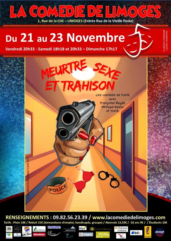 sortie à LIMOGES, Haute Vienne. MEURTRE, SEXE ET TRAHISON À LA COMÉDIE DE LIMOGES Sortir à LIMOGES(Haute Vienne). LIMOGES.