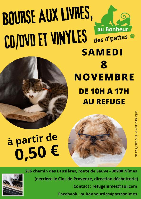 sortie à NIMES, Gard. BOURSE AUX LIVRES, CD/DVD ET VINYLES Sortir à NIMES(Gard). NIMES.