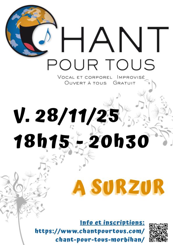 sortie à SURZUR, Morbihan. CHANT POUR TOUS.TES Sortir à SURZUR(Morbihan). SURZUR.