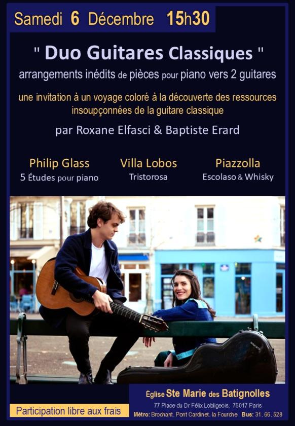 sortie à PARIS 17, Paris. DUO DE GUITARES CLASSIQUES Sortir à PARIS 17(Paris). PARIS 17.