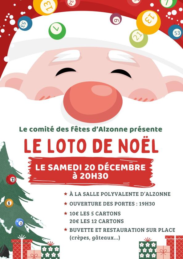 sortie à ALZONNE, Aude. LOTO DE NOËL Sortir à ALZONNE(Aude). ALZONNE.