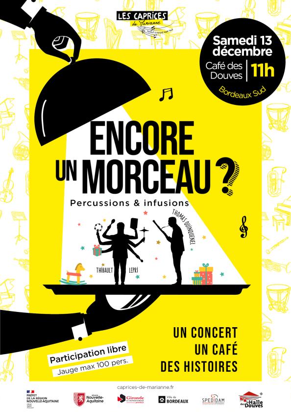 sortie à BORDEAUX, Gironde. ENCORE UN MORCEAU ? DUO BASSON & PERCUSSIONS Sortir à BORDEAUX(Gironde). BORDEAUX.
