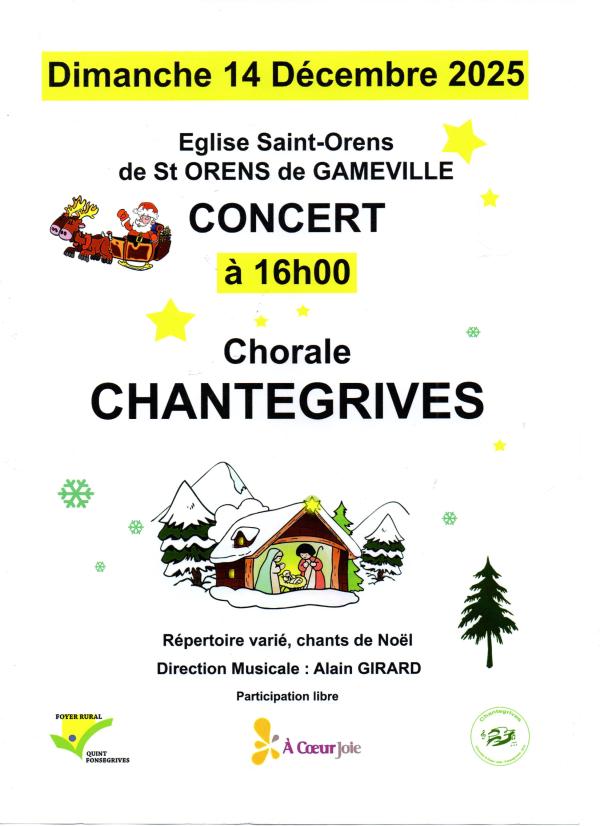 sortie à ST ORENS DE GAMEVILLE, Haute Garonne. CONCERT DE NOËL Sortir à ST ORENS DE GAMEVILLE(Haute Garonne). ST ORENS DE GAMEVILLE.