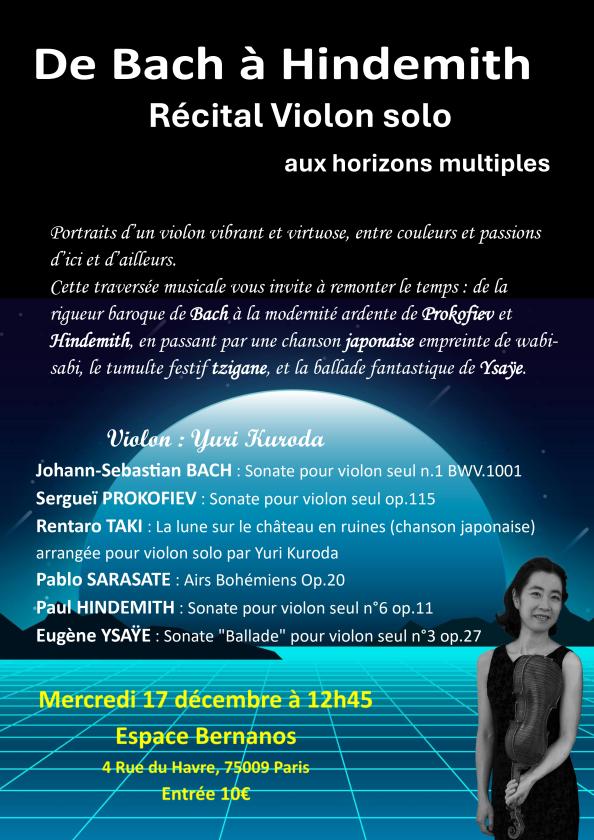 sortie à PARIS 09, Paris. RÉCITAL VIOLON SOLO AUX HORIZONS MULTIPLES Sortir à PARIS 09(Paris). PARIS 09.