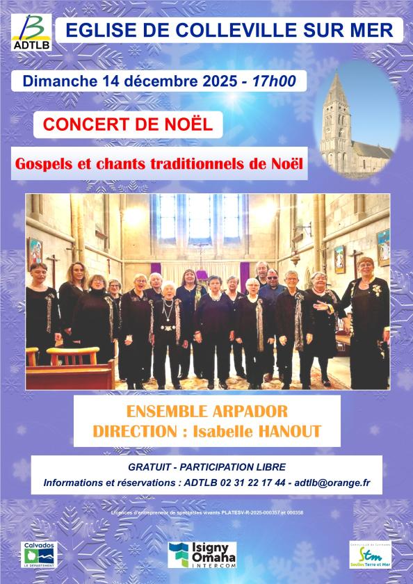 sortie à COLLEVILLE SUR MER, Calvados. CONCERT DE GOSPELS ET CHANTS TRADITIONNELS DE NOËL Sortir à COLLEVILLE SUR MER(Calvados). COLLEVILLE SUR MER.
