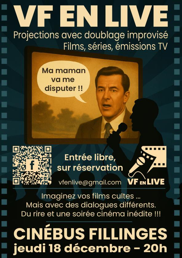 sortie à FILLINGES, Haute Savoie. SOIRÉE DOUBLAGE AU CINÉMA, VF 100% IMPROVISÉE Sortir à FILLINGES(Haute Savoie). FILLINGES.