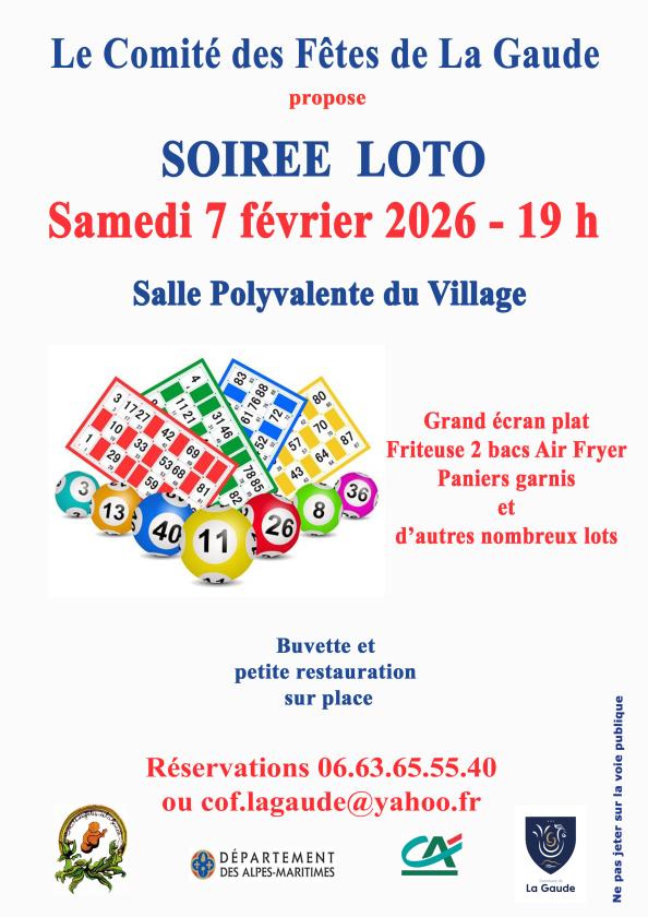 sortie à LA GAUDE, Alpes Maritimes. SOIREE LOTO Sortir à LA GAUDE(Alpes Maritimes). LA GAUDE.