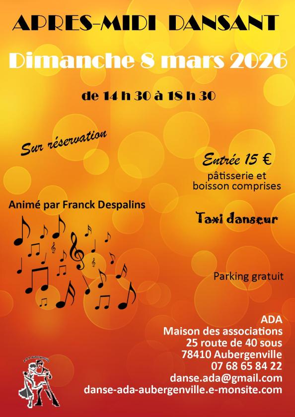 sortie à AUBERGENVILLE, Yvelines. APRÈS-MIDI DANSANT Sortir à AUBERGENVILLE(Yvelines). AUBERGENVILLE.