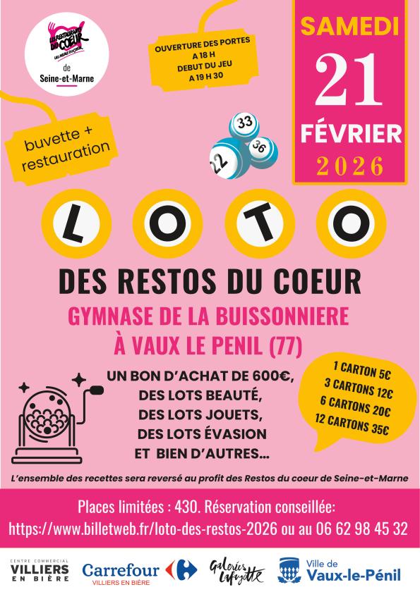sortie à VAUX LE PENIL, Seine et Marne. LOTO DES RESTOS DU COEUR Sortir à VAUX LE PENIL(Seine et Marne). VAUX LE PENIL.