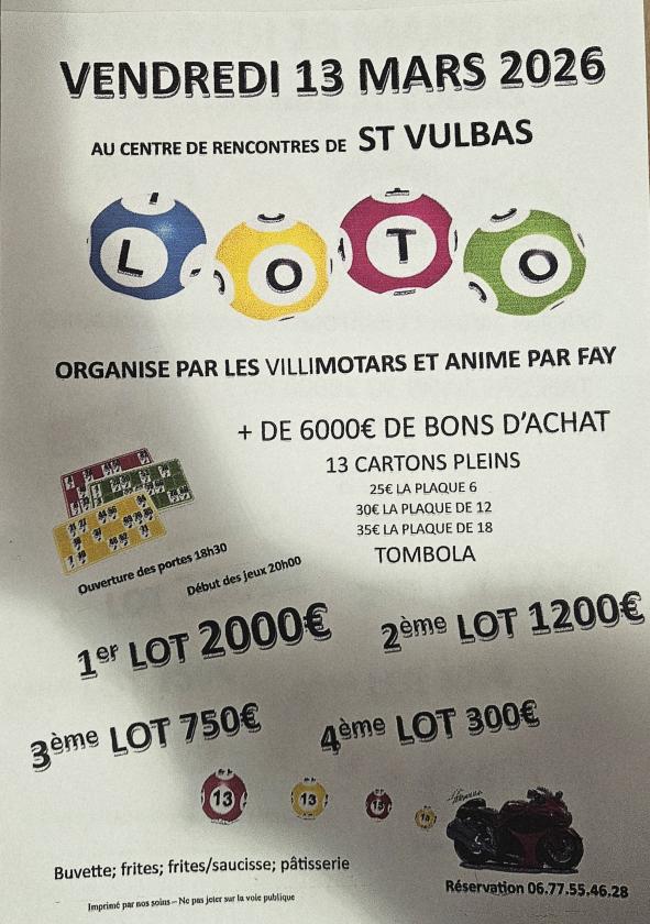 sortie à ST VULBAS, Ain. LOTO DES VILLIMOTARDS Sortir à ST VULBAS(Ain). ST VULBAS.
