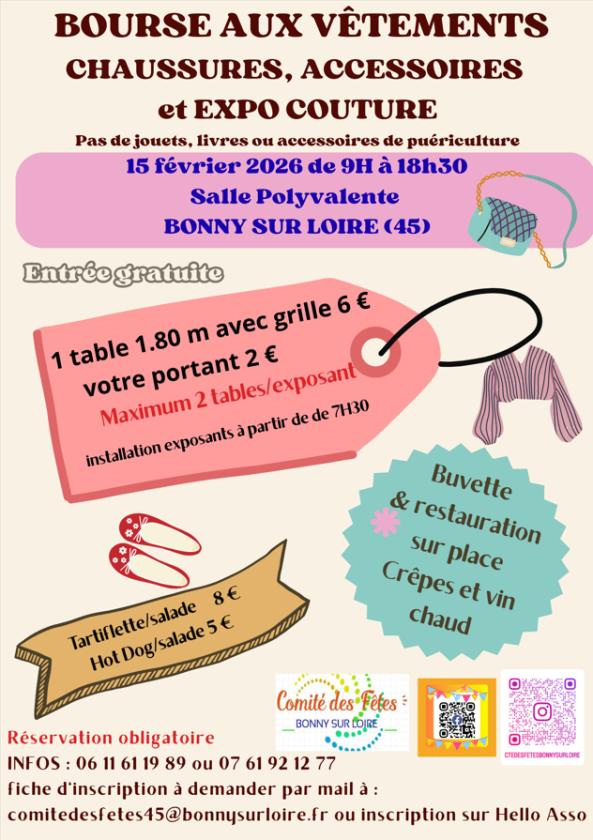 sortie à BONNY SUR LOIRE, Loiret. BOURSE AUX VÊTEMENTS ET EXPO-COUTURE LE DIMANCHE 1 Sortir à BONNY SUR LOIRE(Loiret). BONNY SUR LOIRE.
