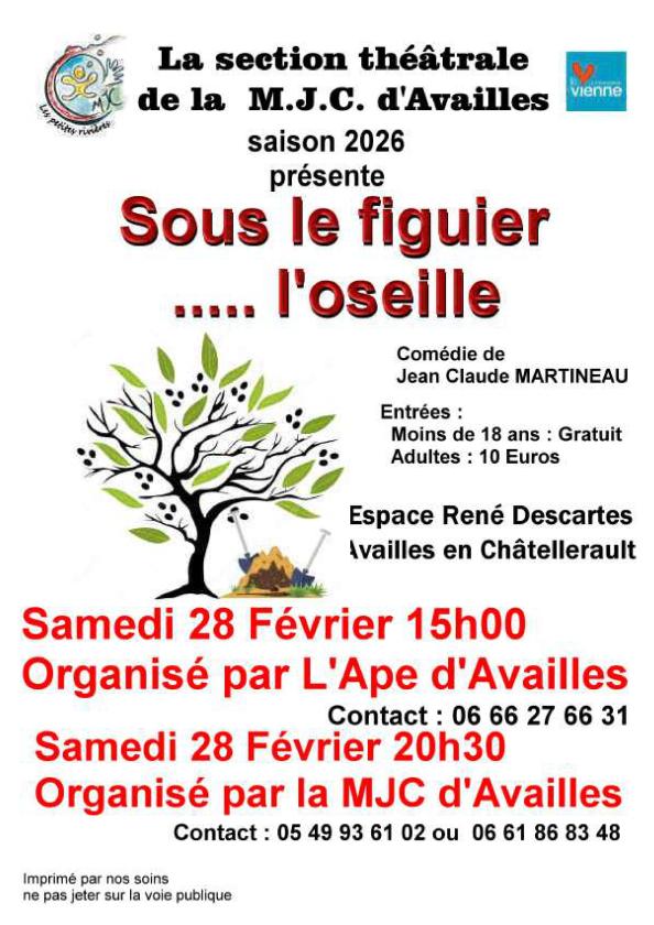 sortie à AVAILLES EN CHATELLERAULT, Vienne. THÉÂTRE «SOUS LE FIGUIER … L’OSEILLE » Sortir à AVAILLES EN CHATELLERAULT(Vienne). AVAILLES EN CHATELLERAULT.