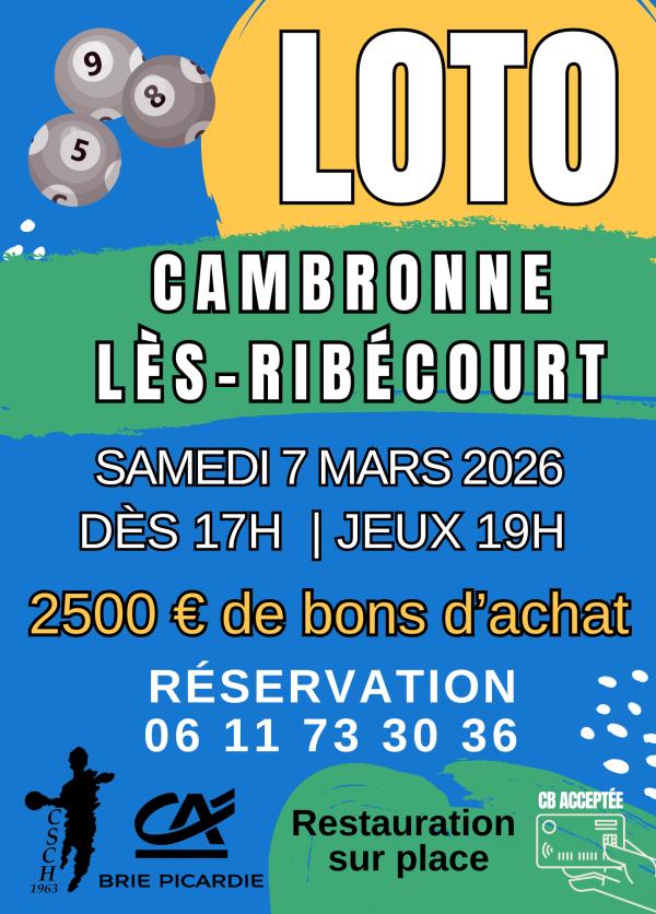 sortie à CAMBRONNE LES RIBECOURT, Oise. SUPER LOTO SPÉCIAL BONS D'ACHAT Sortir à CAMBRONNE LES RIBECOURT(Oise). CAMBRONNE LES RIBECOURT.