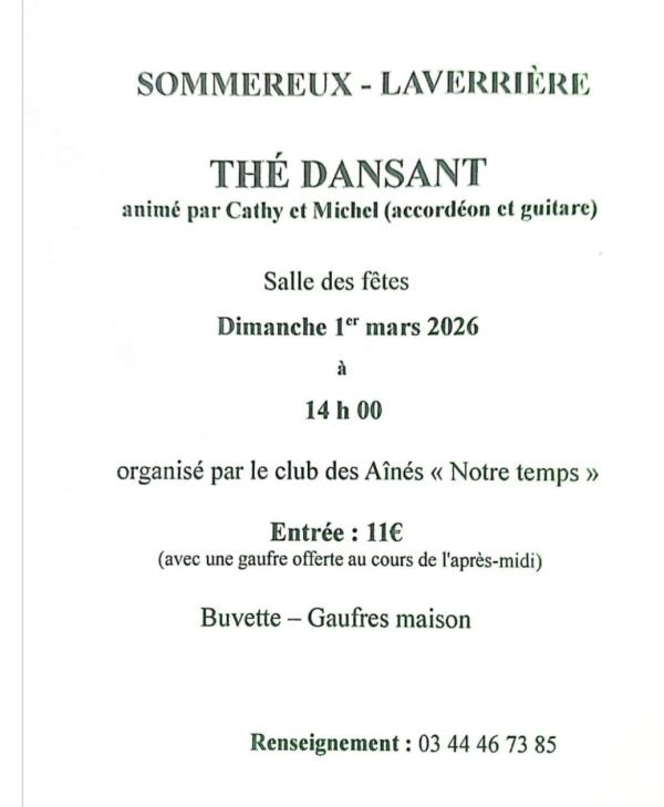 sortie à SOMMEREUX, Oise. THÉ DANSANT Sortir à SOMMEREUX(Oise). SOMMEREUX.