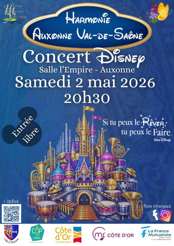 sortie à AUXONNE, Côte d'Or. CONCERT DISNEY - SAMEDI 02 MAI - 20H30 Sortir à AUXONNE(Côte d'Or). AUXONNE.