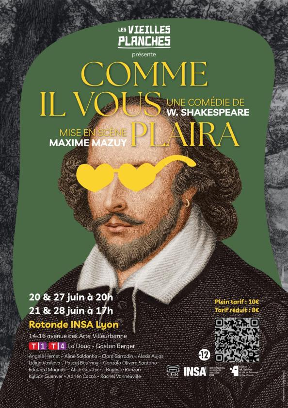 sortie à VILLEURBANNE, Rhône. COMÉDIE : "COMME IL VOUS PLAIRA" Sortir à VILLEURBANNE(Rhône). VILLEURBANNE.