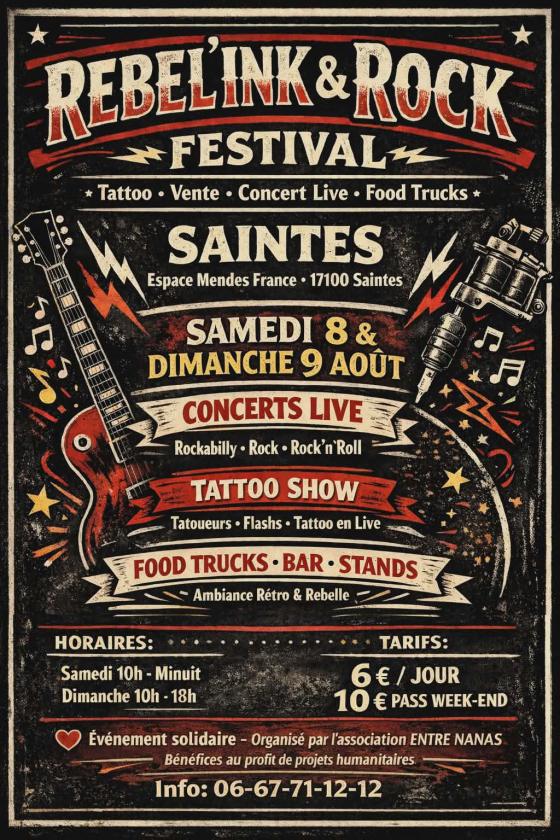 sortie à PONT L ABBE D ARNOULT, Charente Maritime. REBEL'INK & ROCK FESTIVAL Sortir à PONT L ABBE D ARNOULT(Charente Maritime). PONT L ABBE D ARNOULT.