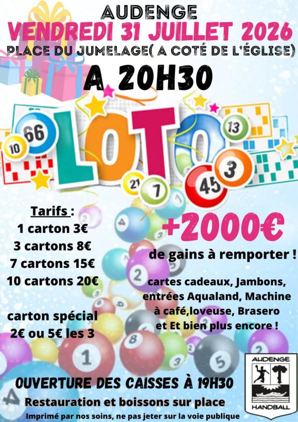 sortie à AUDENGE, Gironde. LOTO DU HANDBALL AUDENGE Sortir à AUDENGE(Gironde). AUDENGE.