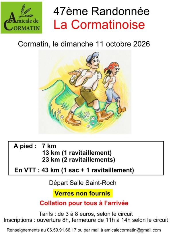 sortie à CORMATIN, Saône et Loire. 47ÈME RANDONNÉE LA CORMATINOISE Sortir à CORMATIN(Saône et Loire). CORMATIN.