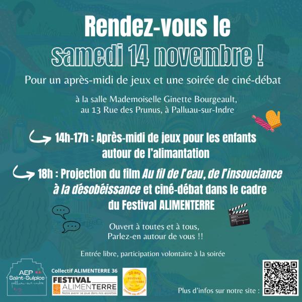 sortie à PALLUAU SUR INDRE, Indre. SOIRÉE DE JEUX ET CINÉ-DÉBAT FESTIVAL ALIMENTERRE Sortir à PALLUAU SUR INDRE(Indre). PALLUAU SUR INDRE.