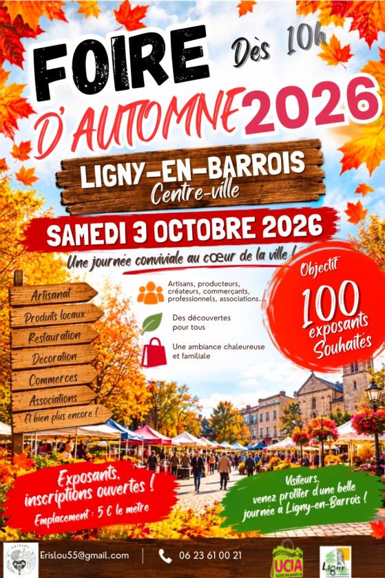 sortie à LIGNY EN BARROIS, Meuse. FOIRE D’AUTOMNE 2026 DE LIGNY-EN-BARROIS Sortir à LIGNY EN BARROIS(Meuse). LIGNY EN BARROIS.