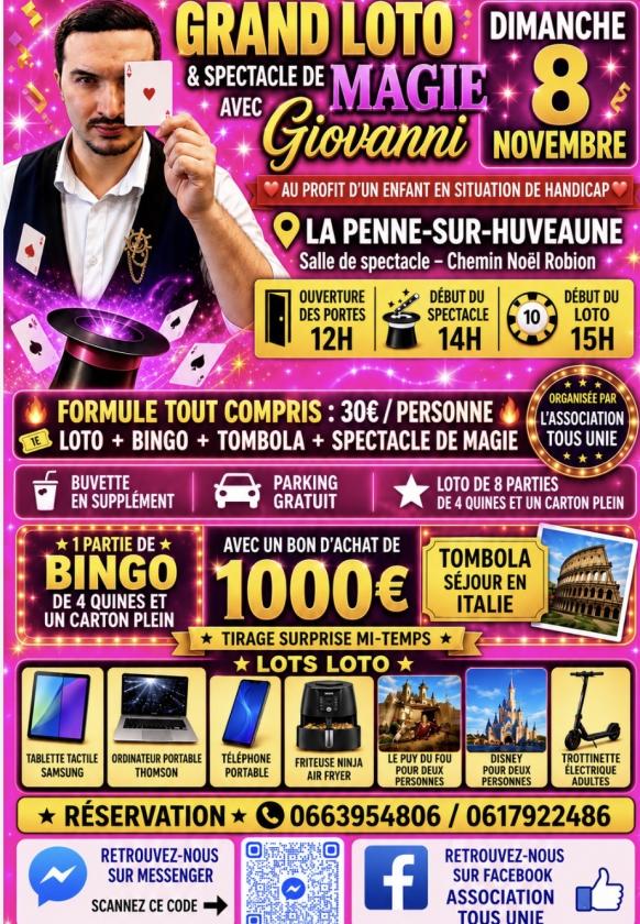 sortie à LA PENNE SUR HUVEAUNE, Bouches du Rhône. LOTO SPECTACLE Sortir à LA PENNE SUR HUVEAUNE(Bouches du Rhône). LA PENNE SUR HUVEAUNE.